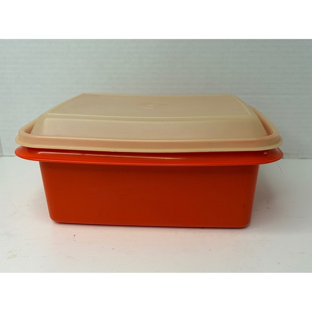 Vintage Tupperware Orange Servalier Rectangular Food Storage Container with Lid